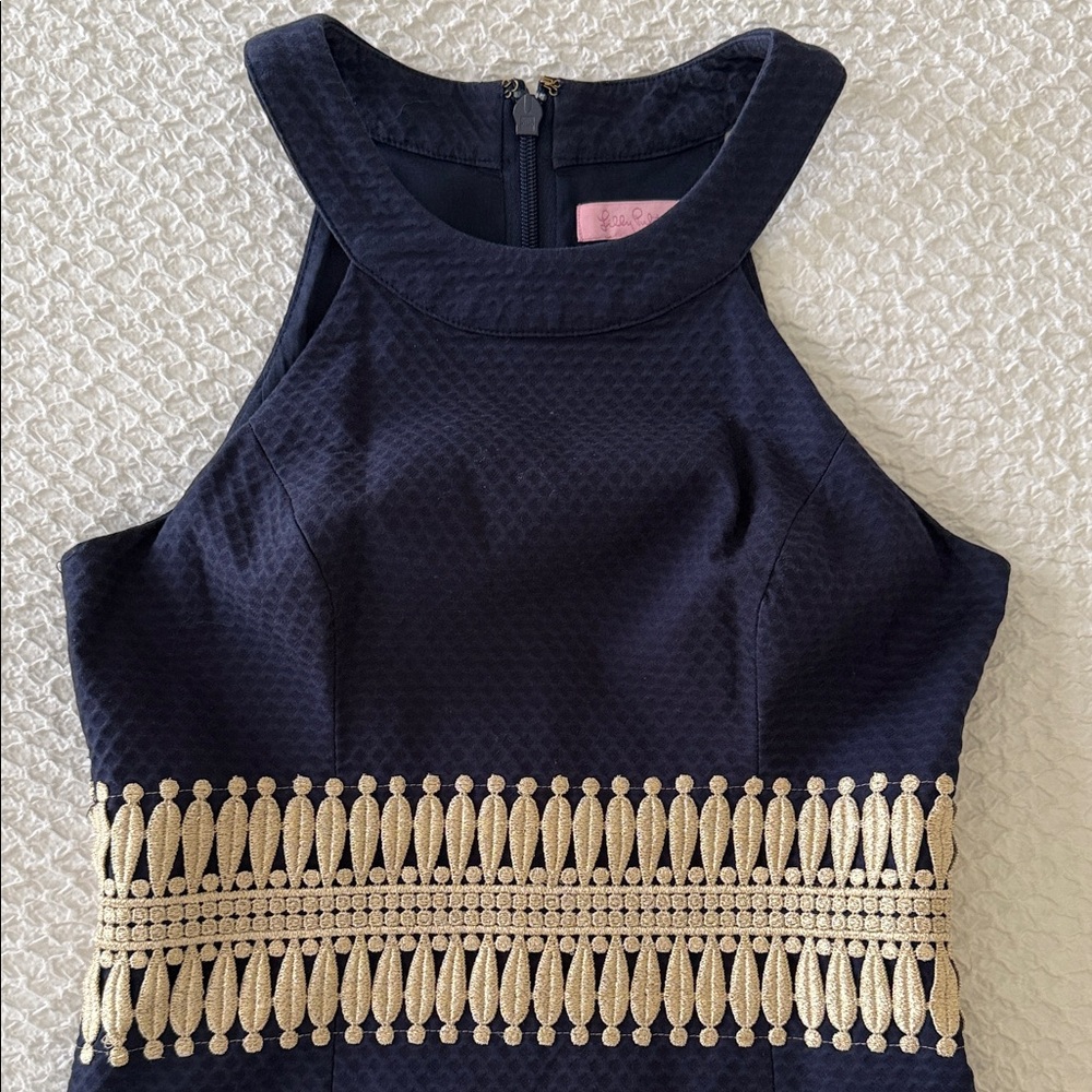 Lilly Pulitzer Navy Dress with Gold Detailing
